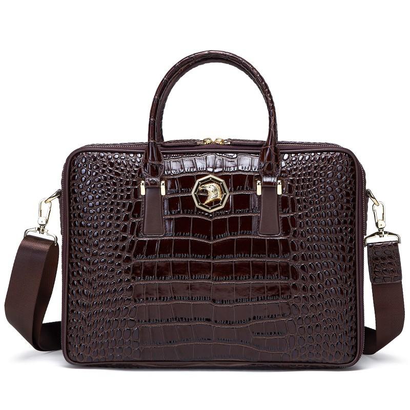 Real Cowhide Crocodile Pattern Men s Handbag Business Casual Leather Document Cover Layer Crossbody Bag Men