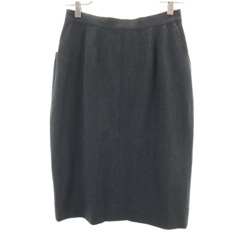 Chanel Midi Length Tight Skirt Charcoal Gray Women Used