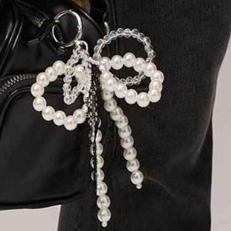 New Korean Sweet Pearl Bow Keychain Heart Pendant Keyring Y2K Aesthetic Key Holder for Girls Bag Pendant Accessories