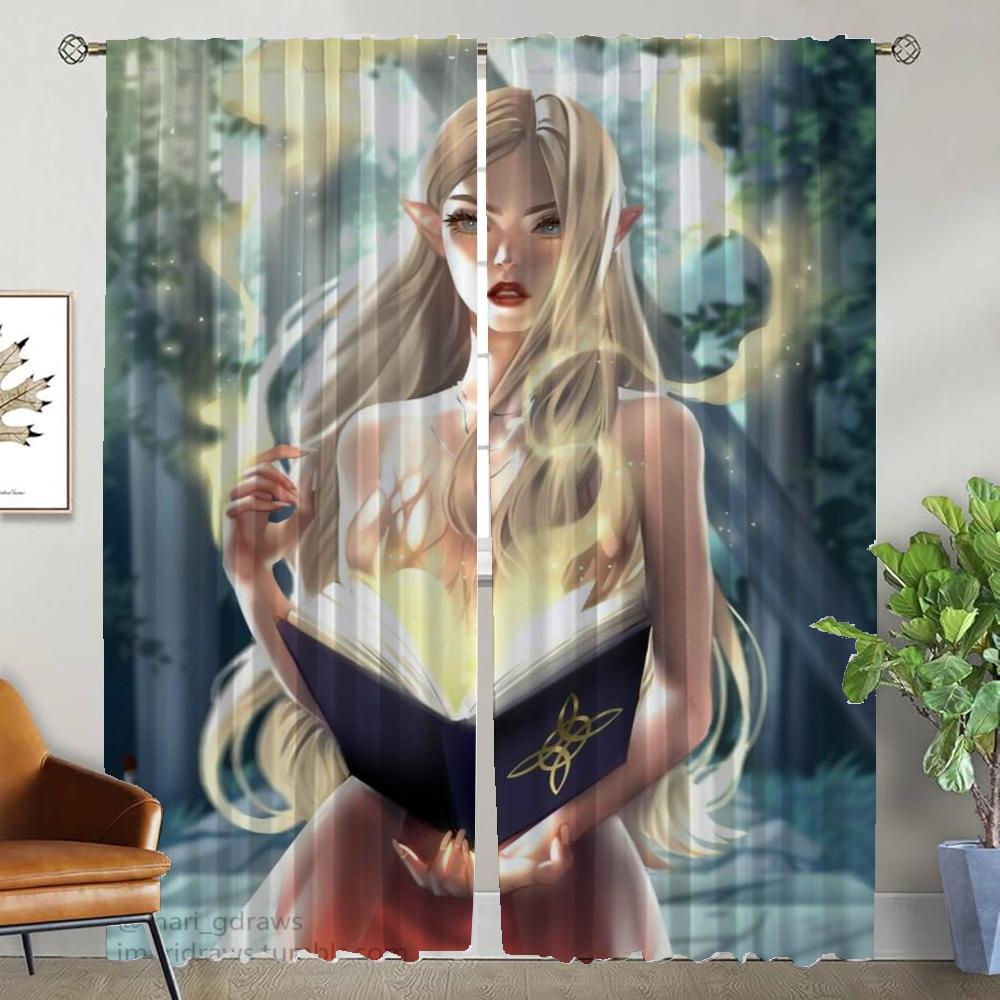 Blackout Kitchen Curtains for Living Room Curtain Female Elf Home Interior Curtains 2 Pieces Shades Tulle for Bedroom Partition