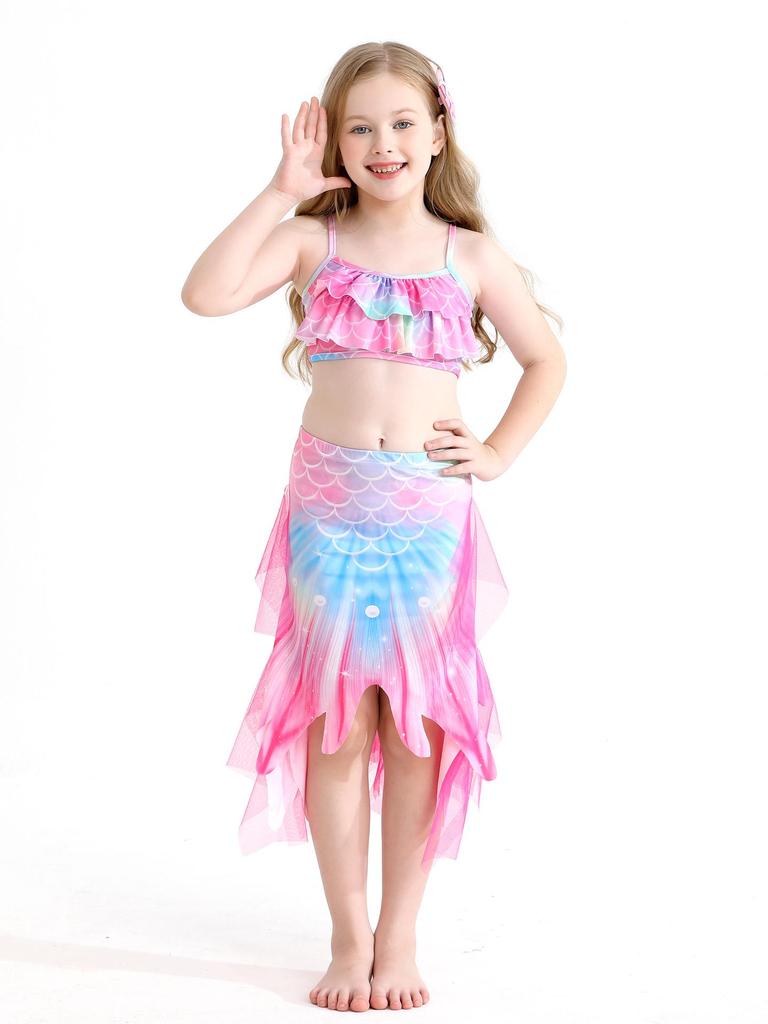 Mermaid Fish Scale Girls' Three-Piece Swimsuit Set