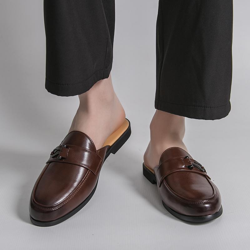 Plus Size 38-46 Comfortable Backless Mule Slippers Lightweight Open-Back Casual Shoes For Man Leather Sneakers Slides Sandals