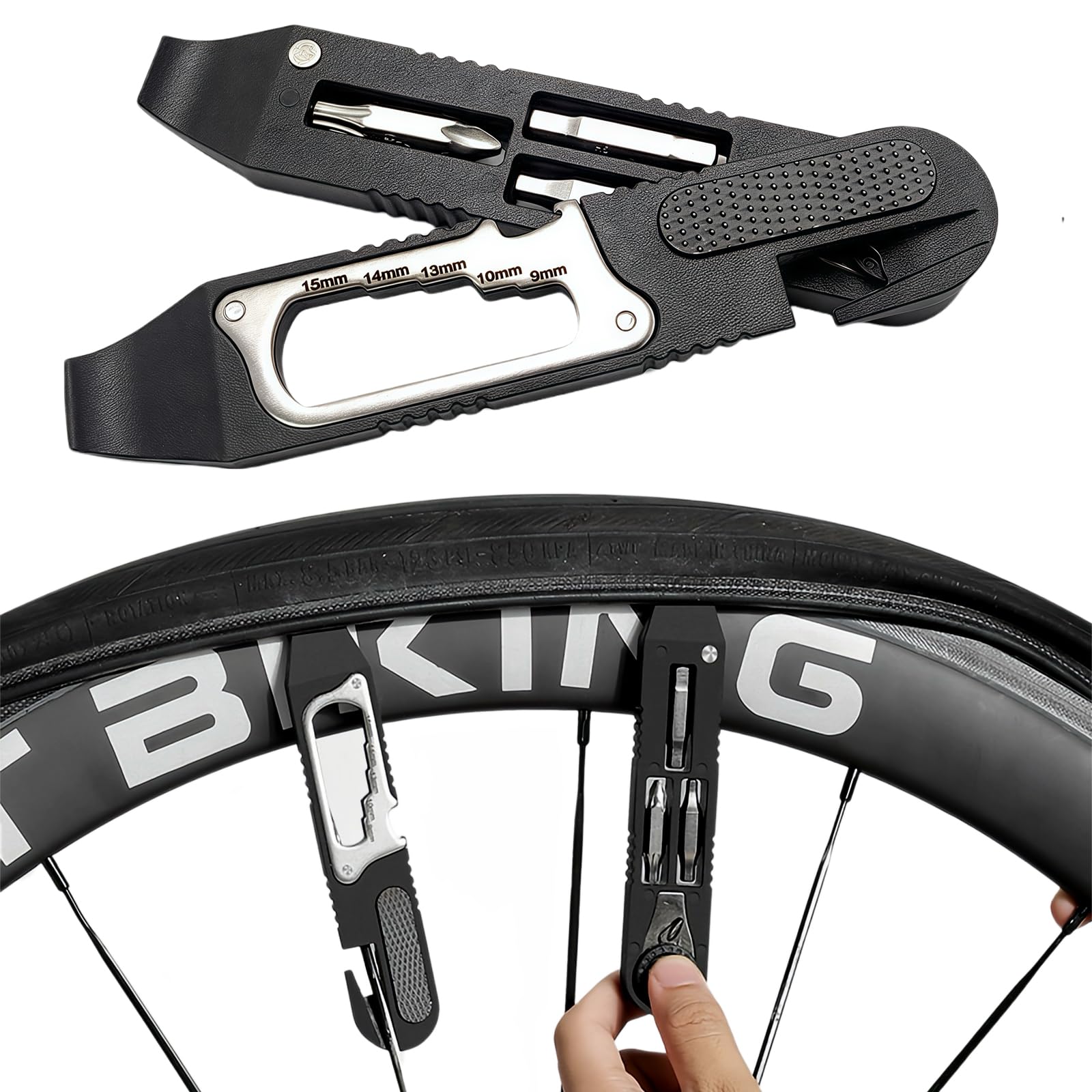 

yowodana Велосипедный Портативный Набор Велосипедных Инструментов Набор для Ремонта Проколов 14в1 Многофункциональный Легкий в Открытии и Закрытии Легкий Прочный Высокая Твердость Компактный чёрный