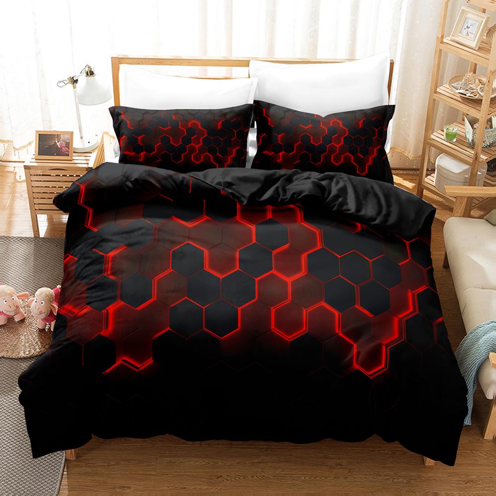 Geometric Duvet Cover Multicolor Honeycomb Hexagon Bedding Set Geometric Theme Texture Streamline Polyester Qulit Cover