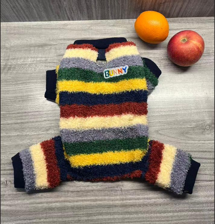 Autumn/Winter Striped Cotton Pet Clothing for Cats & Dogs - Full Print, Four-Legged Design for Small to Medium Pets