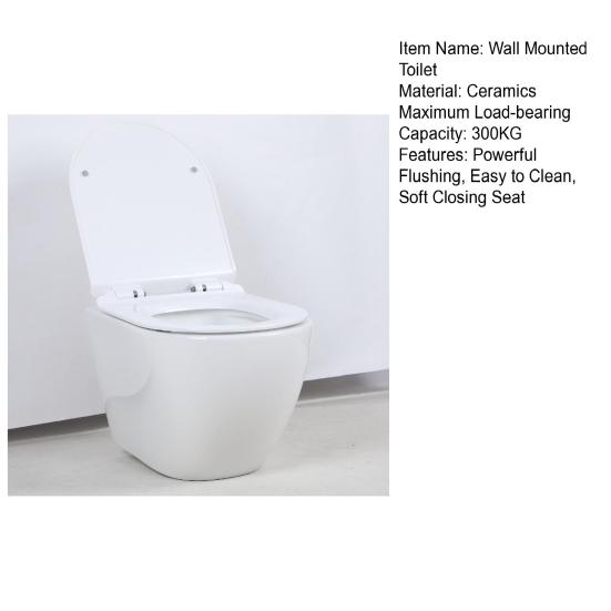 Rimless Wall Hung Toilet, Wall Mounted Toilet Bowl with Soft Closing Seat, Space Saving Round Floating Toilet with 360-degree Single Hole Super Swirl