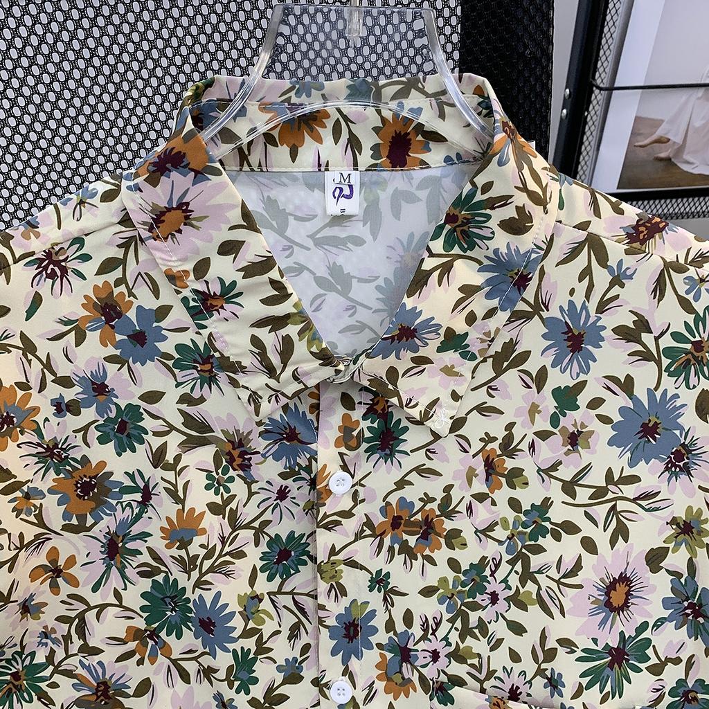 Cuban Collar Thai Beach Floral Shirt Short Sleeve Summer Ice Silk Southeast Asian Clothing Island Vacation Men's Beach Outfit