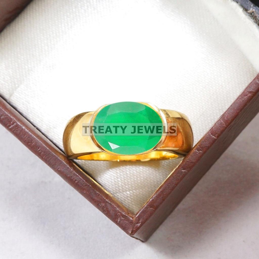 Emerald Oval Cut With 925 Sterling Silver Gold Plated Ring For Men's #B25 JL375671274595
