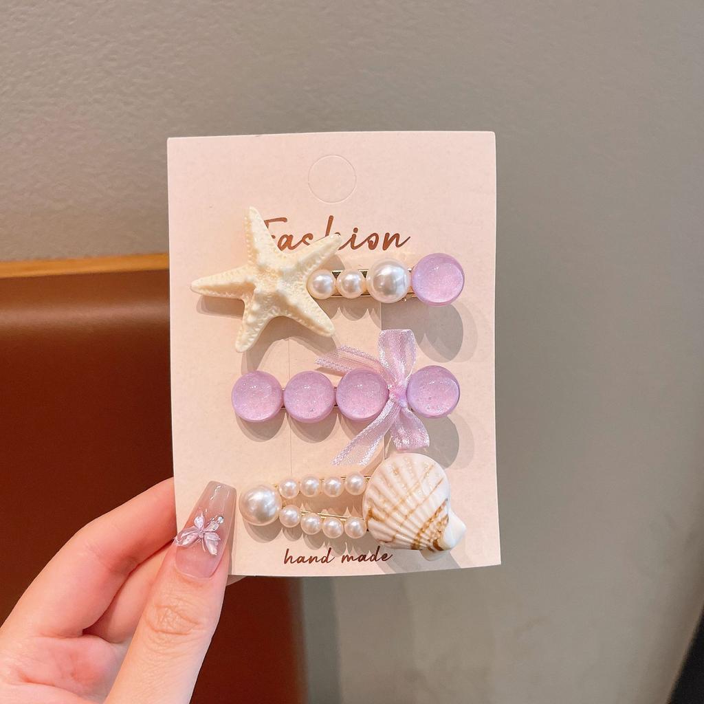 Summer Ocean Starfish Shell Hairpin Cute Children'S Hairpin Duck Beak Clip Pearl Hair Accessories Headgear Clip Girl