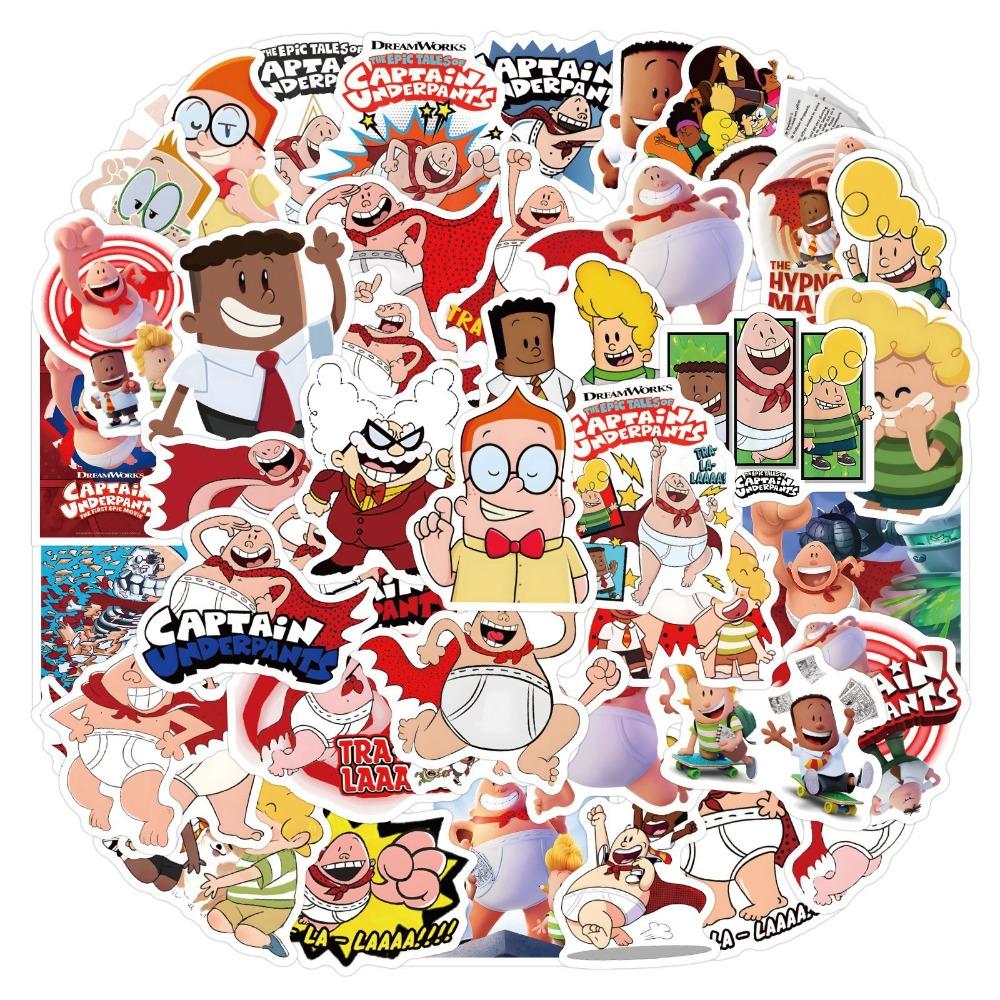 55Pcs Comics Captain Underpants Popularity Stickers Suitcase Water Cup Stationery Laptop Refrigerator Decoration Diy Decals