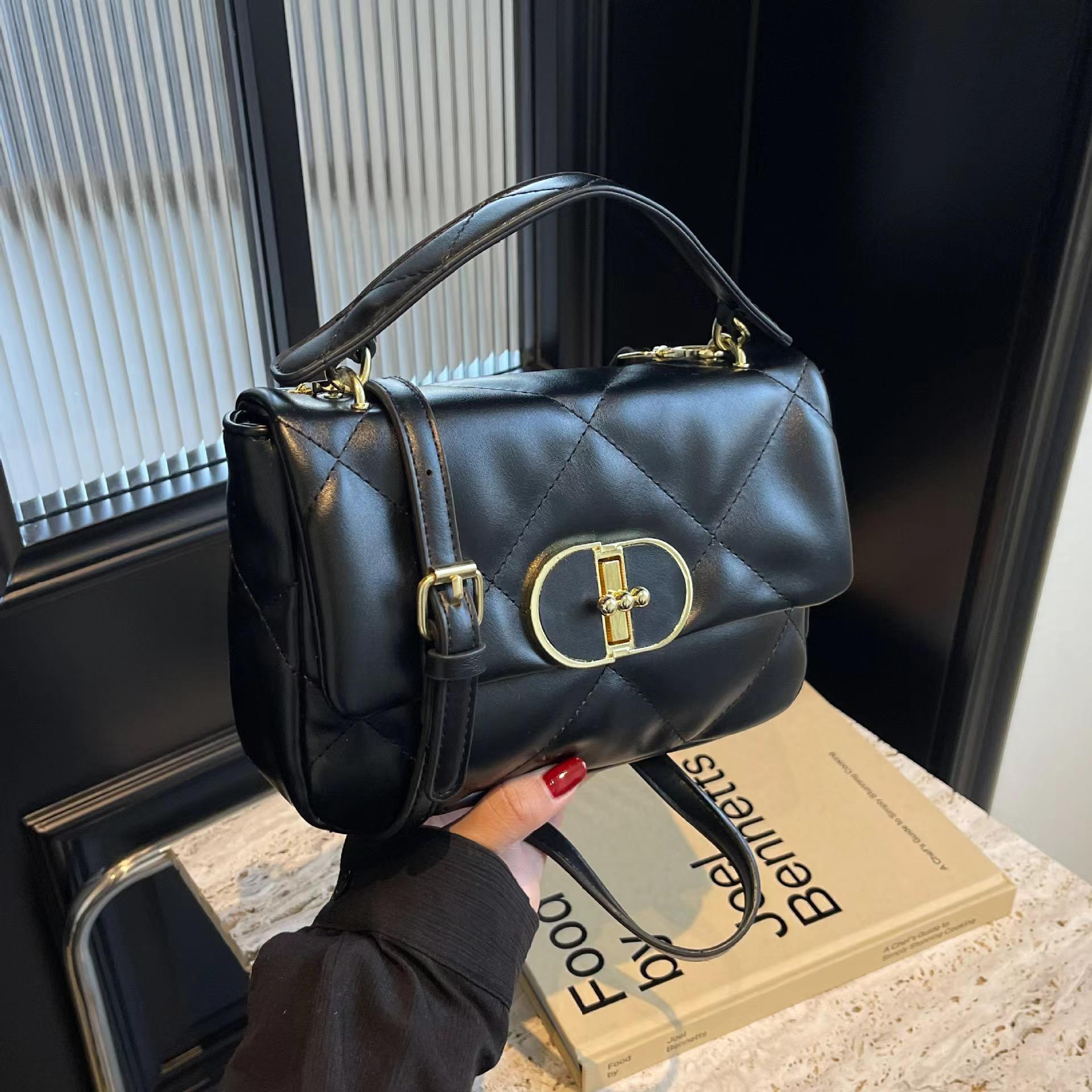 

Ретро женские сумки, портативные маленькие квадратные сумки, ромбовидная вышивка нитью, иностранные газовые замки, модные одноплечевые сумки Oblique Span чёрный