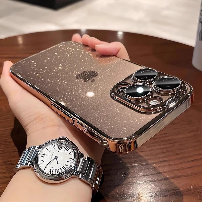 Glitter Transparent Drop-proof Case with Lens Film for iPhone 16/17 Pro Max