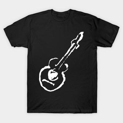 Men Black Print T-shirt Guitar No-Cut Transfer Paper Print Cotton Tshirt