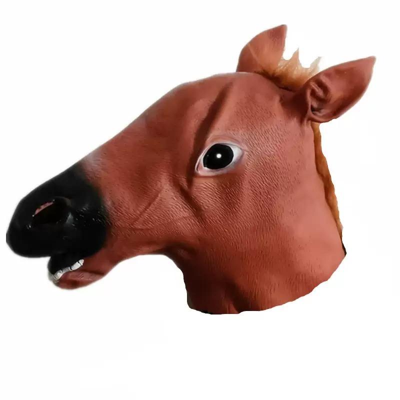 Halloween Pferdekopfmaske, Tierkopfbedeckung, Cosplay braune Pferdekopfbedeckung, Parodie-Requisite aus PVC-Material