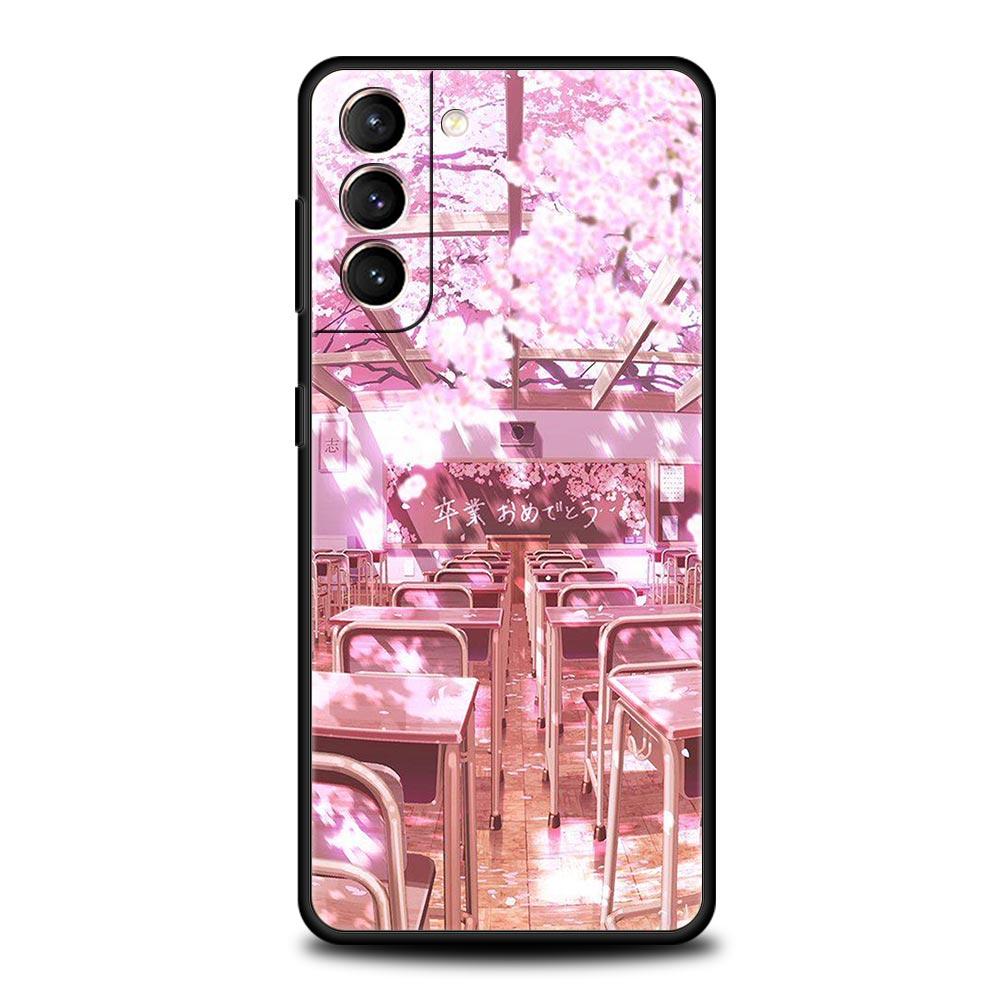 Cherry Japanese Traint Moun Fuji Phone Case For Samsung Galaxy S23 Ultra S22 S21 S20 FE 5G S10 S10E S9 S8 Plus Note 20 Cover