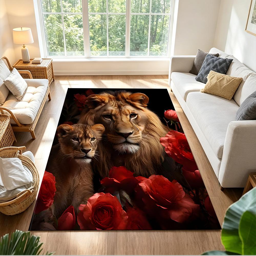 Lion And Cub Bond Non-Slip Home Carpet Design for Office Decor Living Room Bedroom Gift