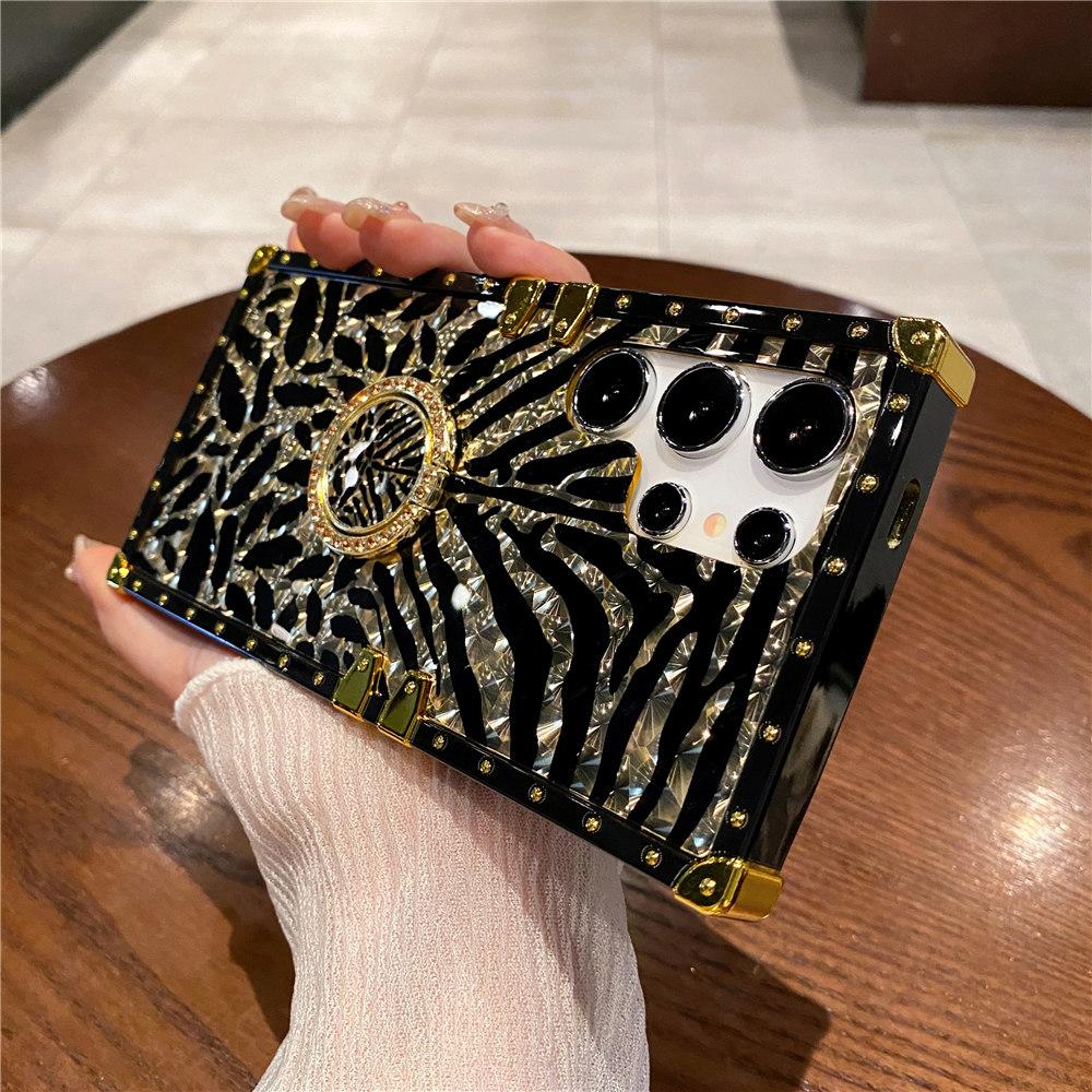 Feather Leopard Print Ring Cover Plating Phone Case For Samsung Galaxy S25FE S24 S23 A54 A51 A71 A52 A72 A82 A22 A20 A50 A70 A40 A60 A17 A26 M40 Flip7