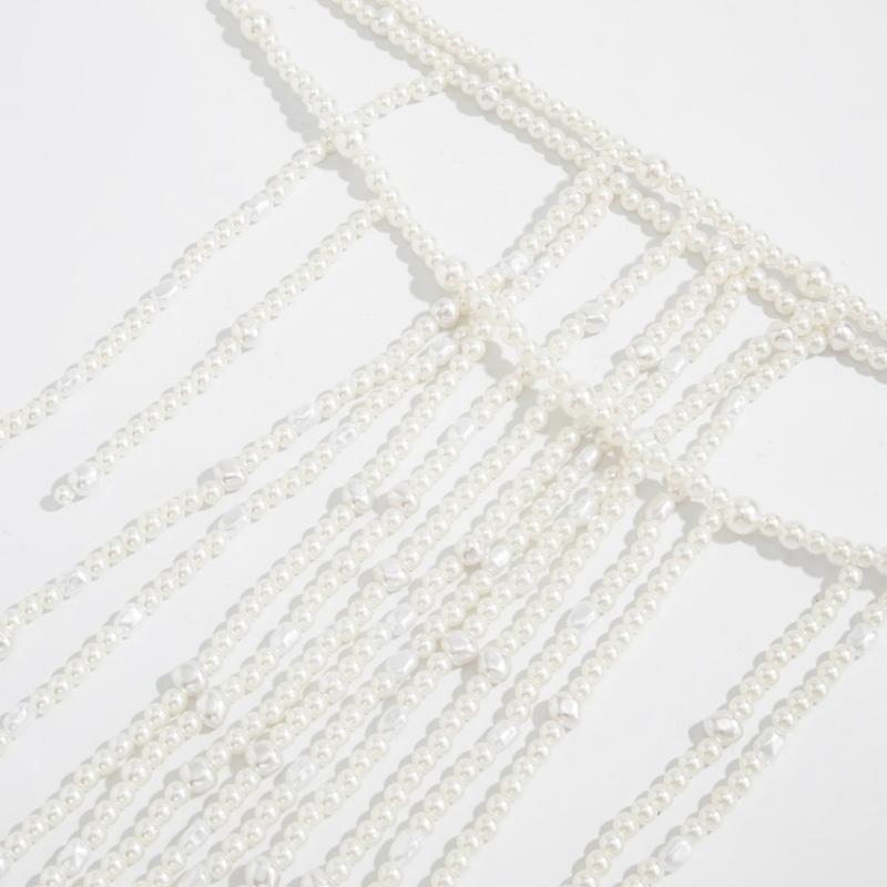 Fashionable Imitation Pearls Layering Necklace With Flowing Fringe Detail Adjustable Beaded Clavicle Chain