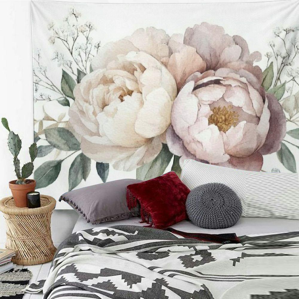 1 piece watercolor peony bouquet tapestry, polyester fabric, machine washable, suitable for living room and bedroom decoration