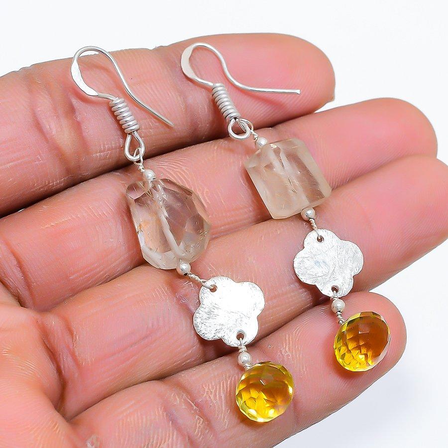 

Golden Rutile Gemstone Handmade 925 Sterling Silver Jewelry Earring 2.40 GK-4907
