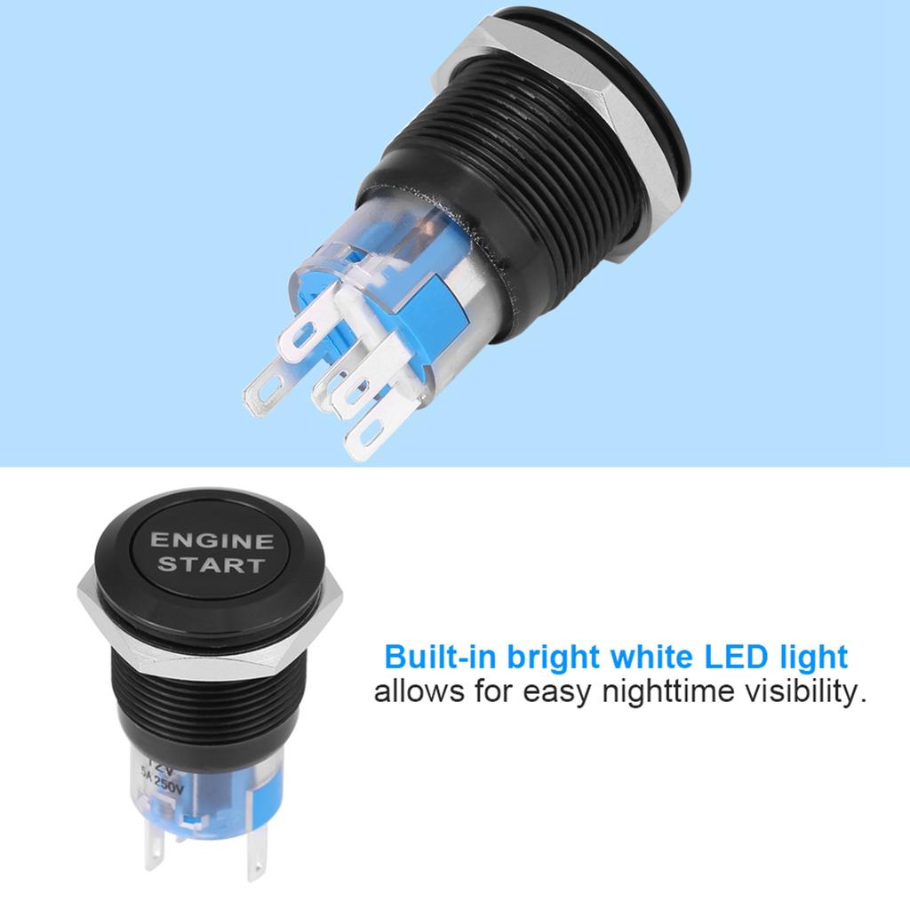 12V Waterproof Car Engine Start Push Button   Ignition Starter Black Zinc Aluminium Alloy