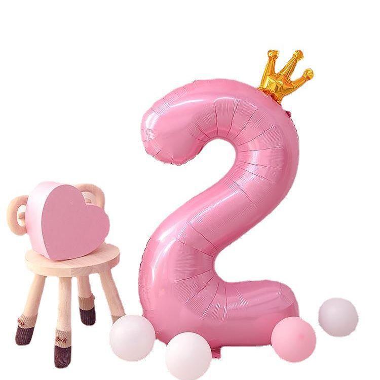 42-Inch Large Pink Crown Aluminum Film Digital Balloon Children'S 1St Birthday Party Decoration Photo Props