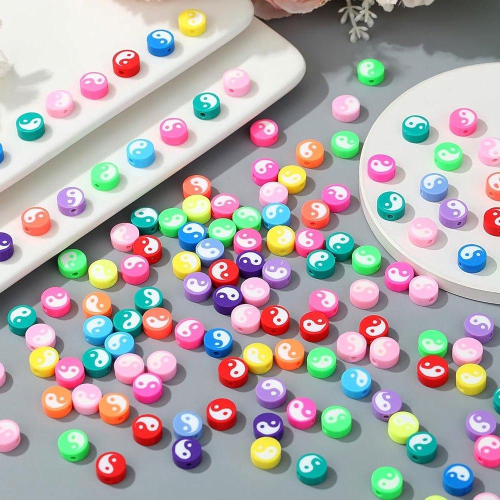 50/100/200 τεμάχια χάντρες από πηλό, πολύχρωμες χάντρες από πολυμερές πηλό Ying Yang, για γυναίκες, κατασκευή κοσμημάτων, κολιέ με βραχιόλι και DIY