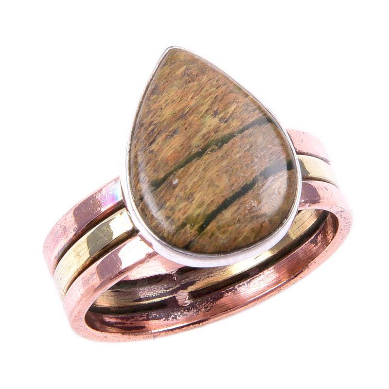 Natural Rhyolite Gemstone 925 Solid Silver Jewelry Two Tone Ring Size 9.5US J6H08