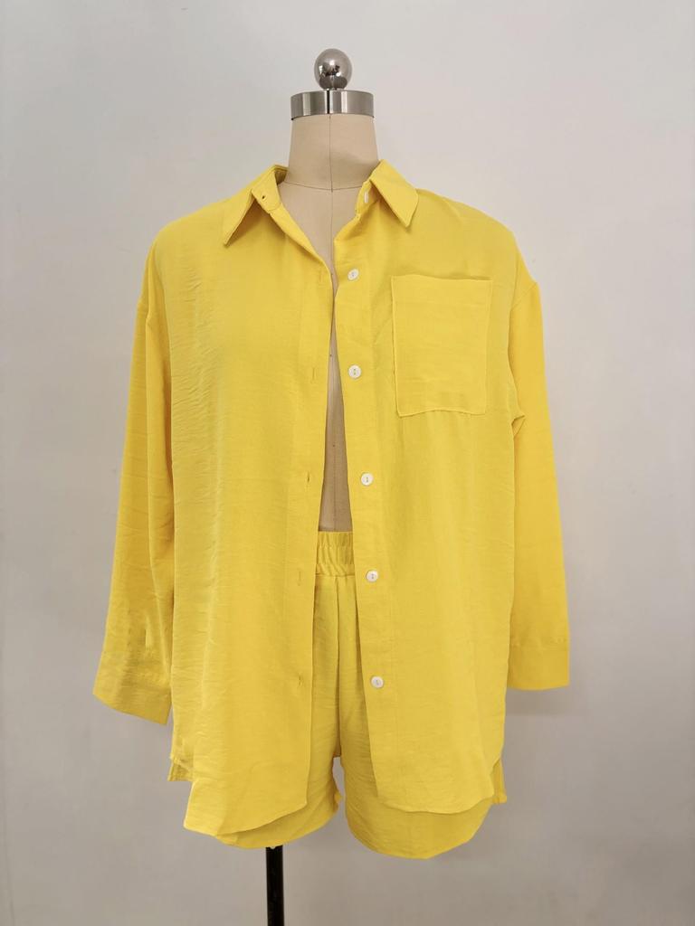 2025 Frühling Damen Lockerer Zweiteiler: Langarm-Oberteil & Shorts