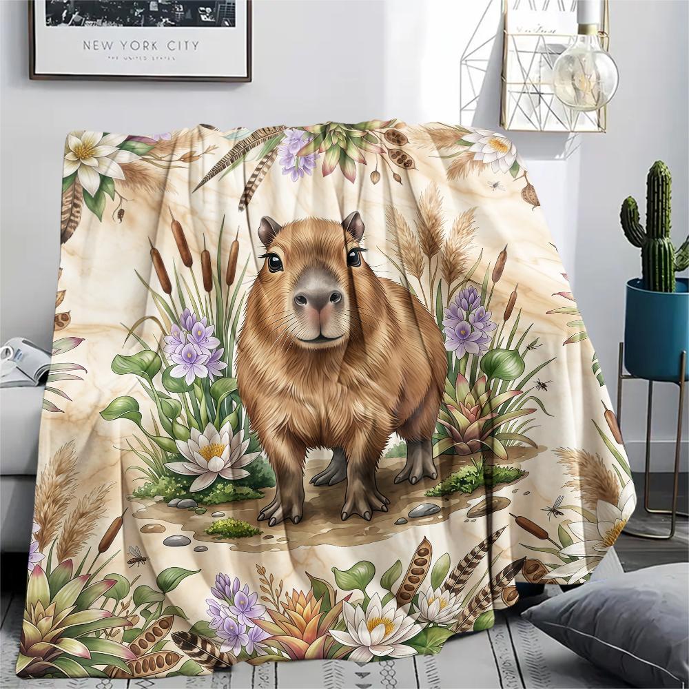 Flower Border Goat Hedgehog Print Flannel Blanket High Quality Comfortable for All Seasons Home Decor Warmth and Comfort Perfect for Christmas Gifts