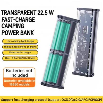 22,5W 6*18650 Powerbank Gehäuse Transparente Hülle Schnellladehalter Gehäuse Abnehmbare Batterie Ladeaufbewahrungsbox ohne Batterie