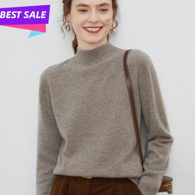 Autumn and Winter Women's Sweater Half-high Neck 100% Pure Wool Sweater Loose Thin Sweater Solid Color Long-sleeved Bottoming Shirt