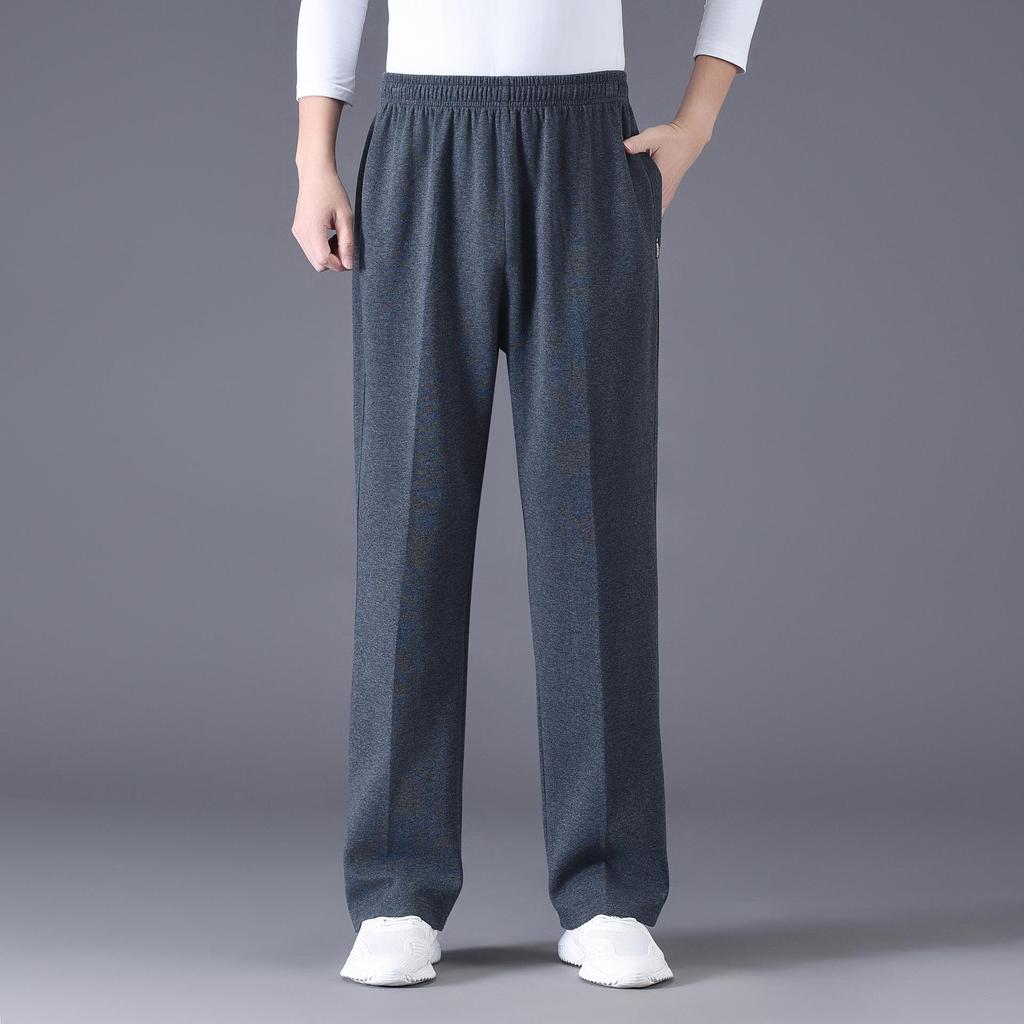 Men's Plus Size Loose Fit Sports Pants - Winter Velvet, Straight Cut, Casual Wear