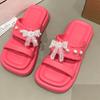 Summer New Open Toe Lace Butterfly Knot Pearl Anti-slip Wear-resistant Flat Slippers Casual Square Toe Sandals
