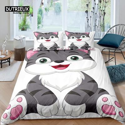 Home Living Luxury 3D Cartoon Cat Bedding Set Animal Duvet Cover Pillowcase Queen and King EU/US/AU/UK Size Comforter Bedding