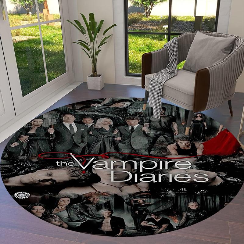 Tapete Redondo Cool TV The Vampire Diaries, Tapete para Sala de Estar Quarto Sofá Sala de Jogos Decoração, Tapete de Chão Antiderrapante Q0046