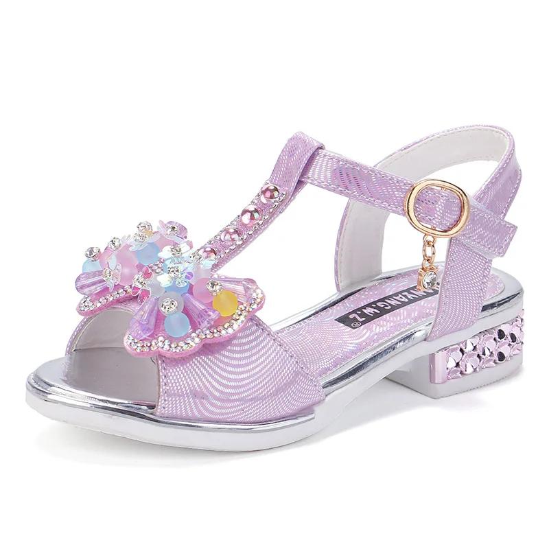 

Girls Dance Shoes Non-slip Soft Sole Kids Princess Shoes T-strap Open Toes Summer New Children Sandals Sweet Bows Non-slip 26