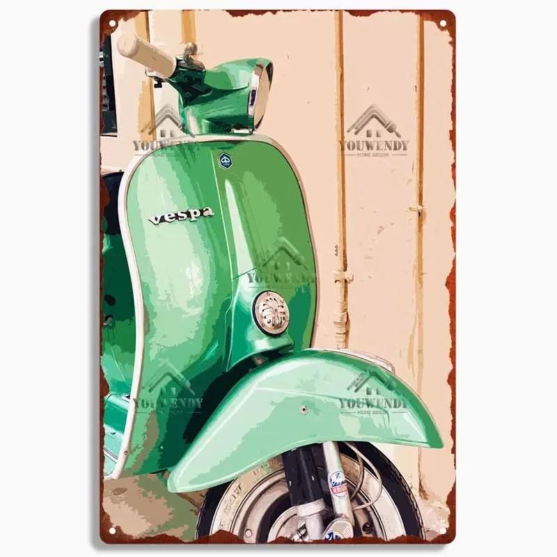Retro plechová cedule pro domácí dekoraci, Vintage kovový plakát Vespa, Bar, Klub, Motocyklová garáž Nástěnná dekorace, Značka
