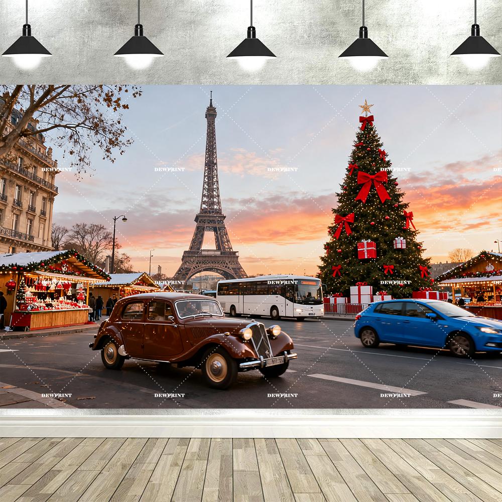 Dewprint Christmas Eiffel Tower Big Ben Santa's House Europe Nordic Travel Backdrop Xmas Tree Snowman Holiday Party Photo Props