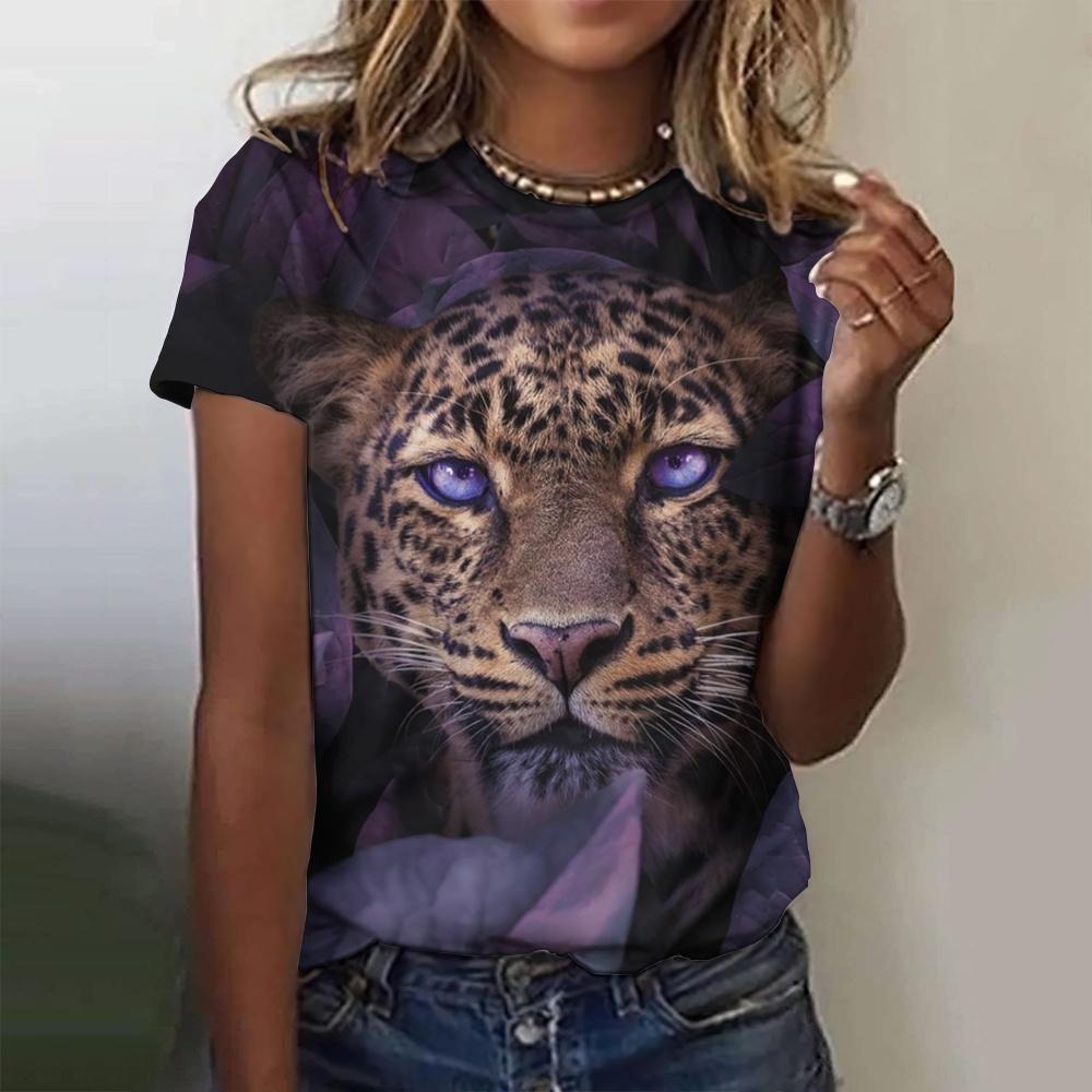 3D Printed Leopard Print Women's Short Sleeved T-shirt, Women's Top, Suitable for Daily Wear