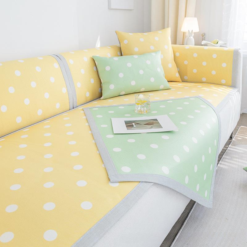 Summer Sofa Cushion Summer Mat Ice Silk Non-Slip Simple Polka Dot Cushion Fresh Summer Backrest Sofa Cover Slipcover