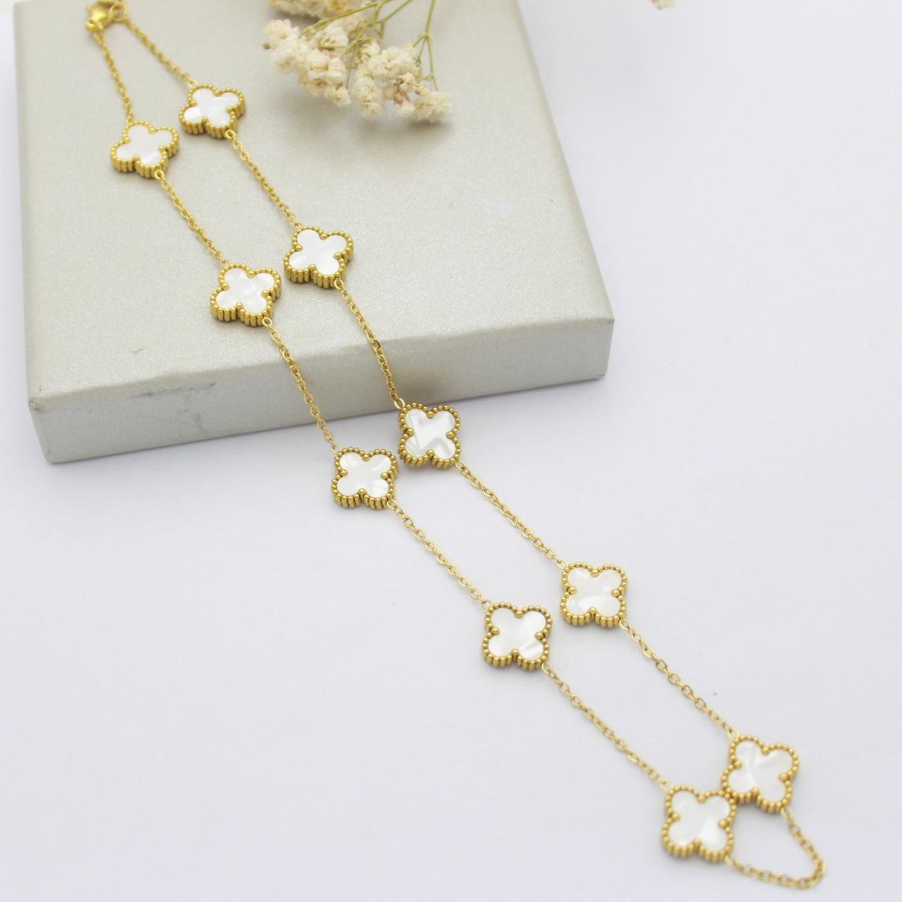

10 Цветочная цепочка для свитера, двухстороннее ожерелье в виде клевера, легкая роскошная модная цепочка с цветочным кулоном, воротник-цепочка 18K белый