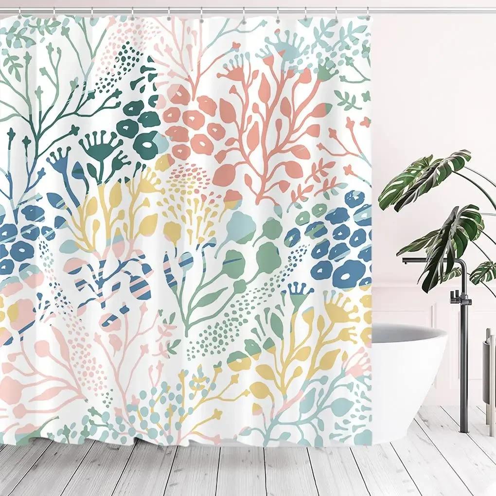 Pink Floral Shower Curtains Dandelion Watercolor Flowers Green Plants Leaves Home Decor Bathroom Fabric Bath Curtain With Hooks