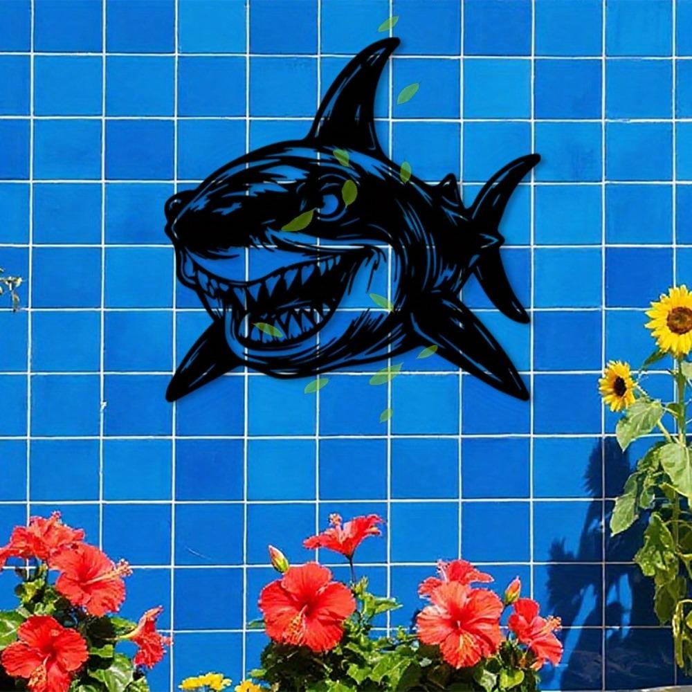 Shark Metal Wall Art Iron Statue Mural Ocean Theme Room Marine Nautical Decor Farmhouse Hanging Ornament Shark Week Gift Marine Life Enthusiasts
