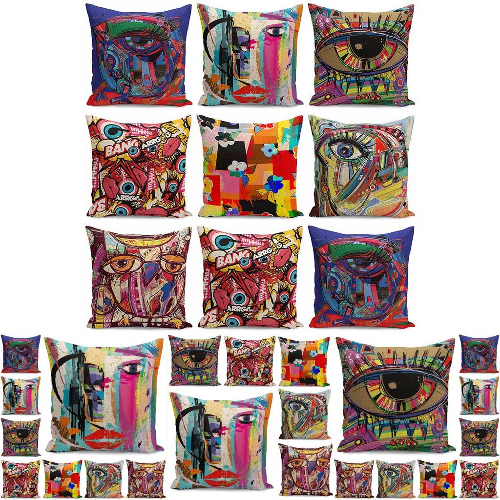 Stylish Colors Graffiti Cushion Covers With Invisible Zipper For Easy Cleaning