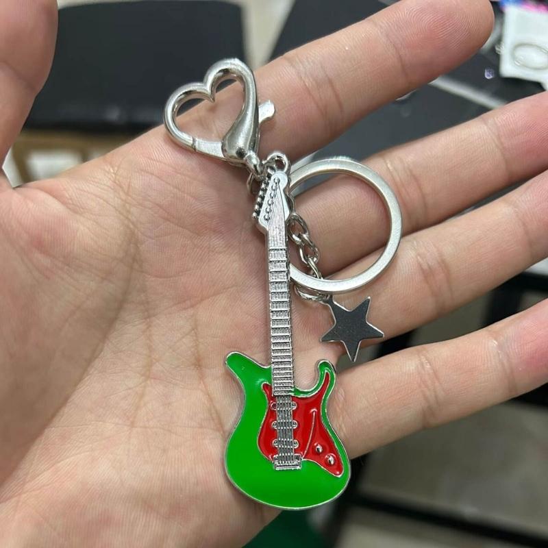 Vintage Guitar Pendant Keychain Bag Pendant Decorations Sweet Cool Dangle Earring Christmas Keyring Y2K Hair Clip