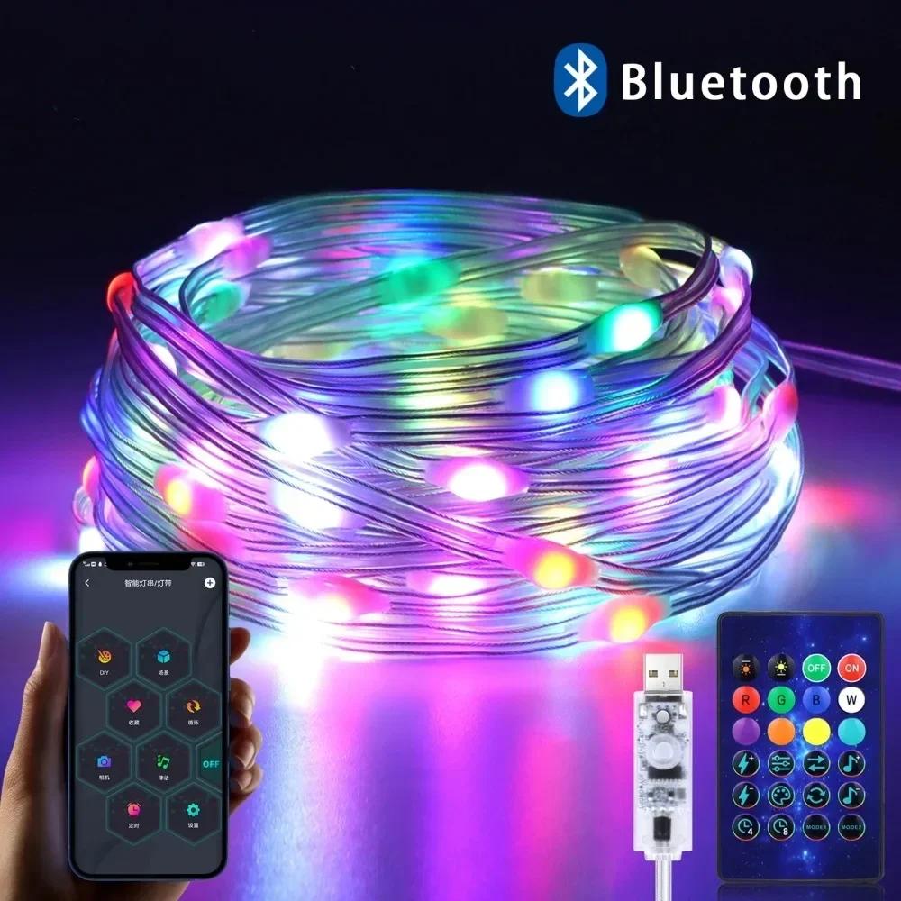 Light String Colorful RGB Christmas Tree Lamp String Bluetooth Light String USB Charge APP Fairy Lights Decoration Esports Room