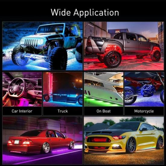 Multi-Color RGB LED Strip Under Car Tube Underglow Underbody Neon Light Kit APP