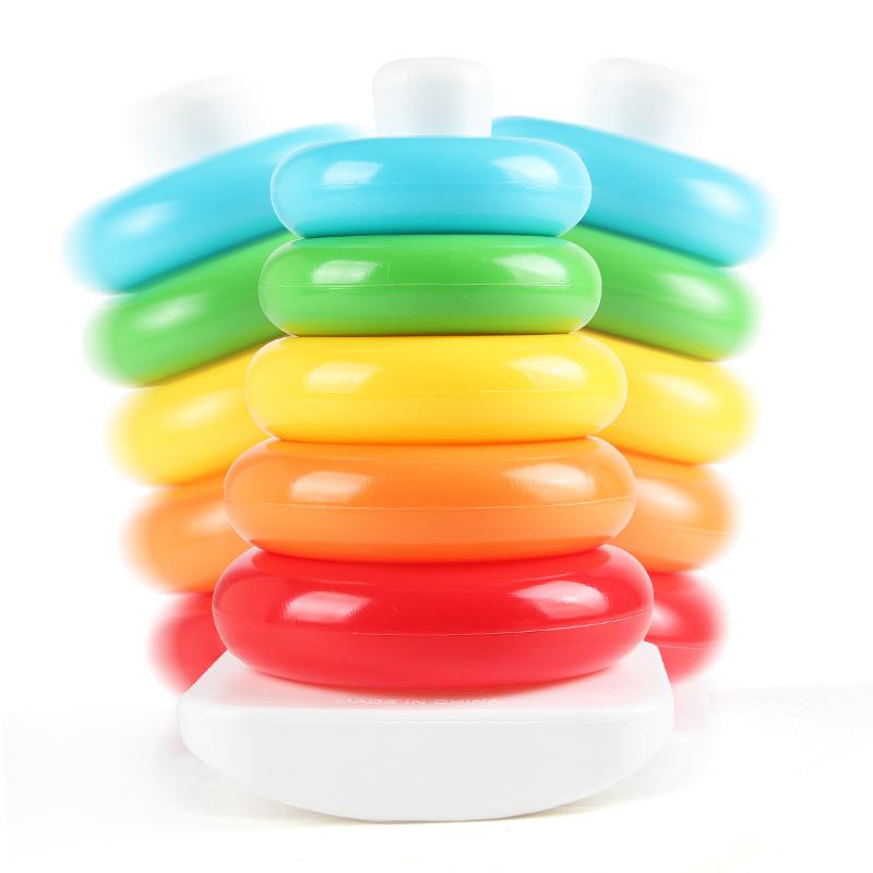 Infant and Toddler Early Childhood Education Puzzle Rainbow Tower Stacking Fun Spinning Stacking Ring Toy Gift
