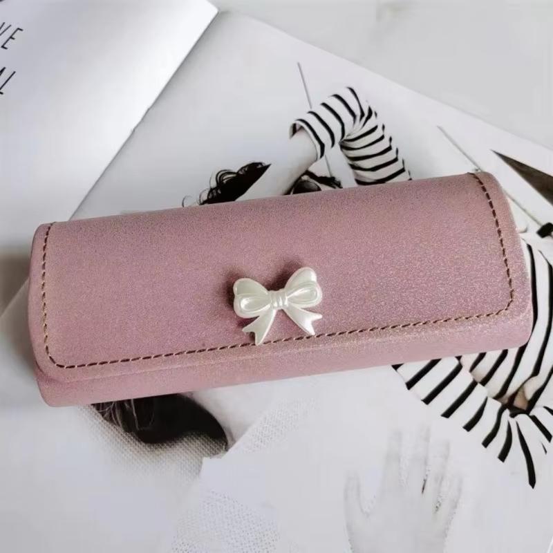 

Eyewear Storage Box Compact Glasses Case Bow Glasses Container Elegant Pu Leather Glasses Case For Commuting Gift For Students рожевий